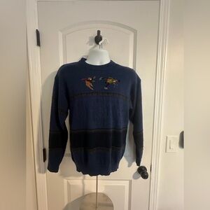 Vintage New Fast Blue Men's Sweater Ice Skating Embroidered Design Sz S winter